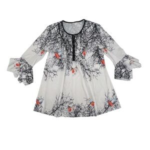 White Bird Bell Sleeve Scoop Neck Pleated Blouse Size Medium Women’s